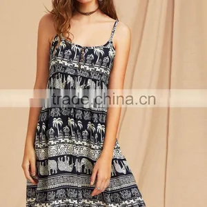 Boho Clothing Vintage Indian Print Cami Dress HSd5216 thumbnail-2