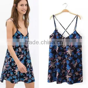 HD-D249 Wholesale Midi Strappy in Floral Print Women Summer Dress thumbnail-1