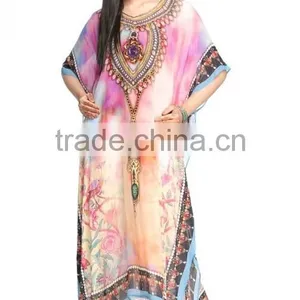 Indian Girls Kaftan Sexy Wear Poncho Fashionable Caftan Dress Poly Silk Girls Long Kaftan thumbnail-1