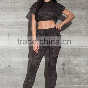 MGOO Custom Made Women Running Jersey Hoodie Black Marled Split Crop Tops Jumpers Fashion Sport Tops thumbnail-3
