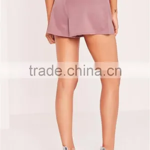 High Waist Women Plain Pink Satin Shorts Lilac Wholesale High Quality thumbnail-2