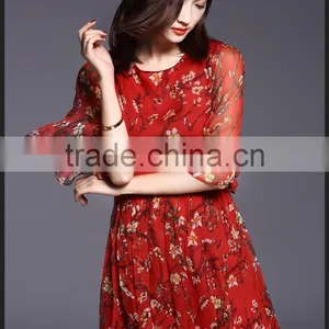 High Quality Real Silk Half Sleeve Round Neck Printed Summer Long Dress Latest Dress Designs thumbnail-4