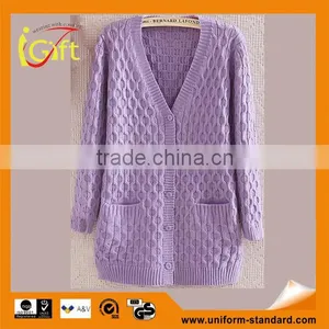 2014 Hot Sell Wholesale High Quality Cotton V-neck Long Sleeve Knitting Cardigan for Women thumbnail-1