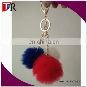 Wholesale Three Colored Fake Fur Union Jack Pom Keychain Bag Charm With Gold Chain thumbnail-1