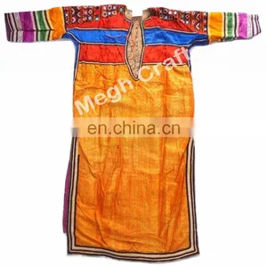 Afghani Mirror Work Dress - Belly Dance Costume Dress- Afghani Embroidered Tunic- Balochi Dress - Kuchi Vintage Tunic thumbnail-4