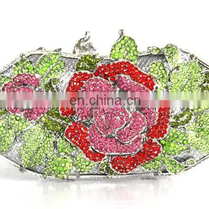Crystal Clutch Bags With Stone Fushia Color Handmake Evening Clutch Bags for Party thumbnail-3