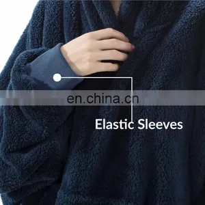 Indoor Bedroom Sleep Navy Soft Material Durable Wearable Hoodie Sherpa Oversized Blanket thumbnail-5