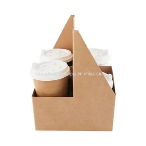 Kraft Drink Cardboard Carrier With Handles, Cup Carrier Holders for Drink and Coffee, to Go Coffee Cup Holder Holds Up to 4 Cups , Hot/Cold Drink Carrier, Cardboard Carrier for Cafes Food Delivery Service thumbnail-2