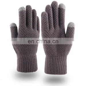 Stylish Labelled Touch Screen Knitted Mitten Gloves Warm Ribbed Knit Jacquard Touchscreen Stretchy Cuff Thermal Gloves thumbnail-3
