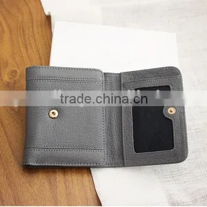 Guangzhou Factory Cowhide Leather Hand Pouch Short Wallet Triple Wallet for Ladies thumbnail-5