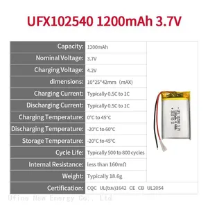 China Battery Manufacturer Supply Rechargeable UFX 102540 3.7V 1200mAh Li-Polymer Battery For Beauty Device thumbnail-2