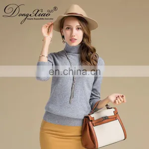 China Wholesale Plain Knitted Cashmere Turtleneck Sweater for Women thumbnail-1