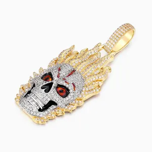 Shining Star Jewelry Enamel Eye Iced Out Micro Paved Skull On Fire Pendant thumbnail-1