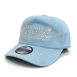 Custom Logo High Quality Suede Baseball Cap Wholesale Soft 5 Panel Flat Embroidery Dad Hat for Brands thumbnail-4