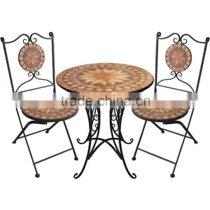 New Design Patio Mosaic Table With Two Folding Chairs Set thumbnail-1