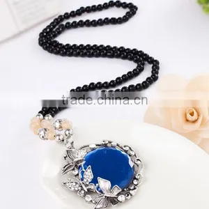 Fashion Jewelry Circle Shaped Crystal Pendant Necklace Beads Chain Long Necklace thumbnail-4