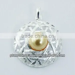 Brushed Sterling Silver Pendant Austrian Crystal Pearl thumbnail-1