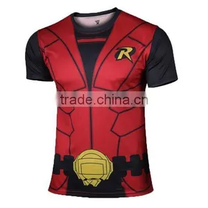 Polyester Spandex Short Sleeves Black Red Compression Shirt / Rash Guard With Custom Design thumbnail-1