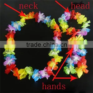 Hawaiian Leis Set Flower Garland Necklace + Headband + Bracelet Wristband Hula Party Lady Men Dance Fancy Dress Garland thumbnail-1