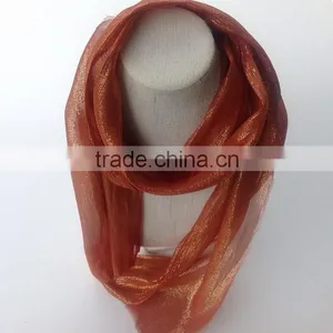 Handmade Rust Gold Lurex Morocco Shimmer Fabric Silk Long Scarf thumbnail-1