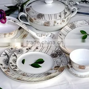 2014 New Gorgeous Embossed Gold Platinum Design 12 15 24pcs New Bone China Dinner Set Porcelain Ceramic Cup & Saucer thumbnail-1