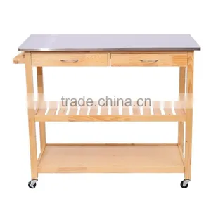 Pine Kitchen Trolley With Two Drawer thumbnail-1