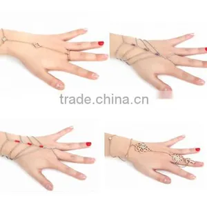Luxury Slave Multi Gold Chain Link Interweave Finger Ring Bracelet Hand Harness thumbnail-1