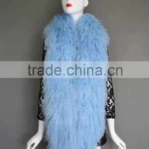 Women Long Mongolian Fur Scarf Winter Warm Neck Collar Real Sheep Fur Muffler Stole thumbnail-5