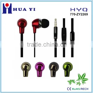 New Arrive Stereo Metallic Plating Flat Cable Earbud With Mic Handsfree Earphone for Mobile or PC thumbnail-1