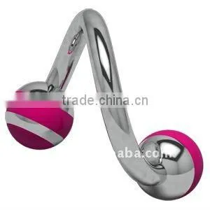Pink Stripe Stainless Steel Twister Ring Body Jewelry thumbnail-1