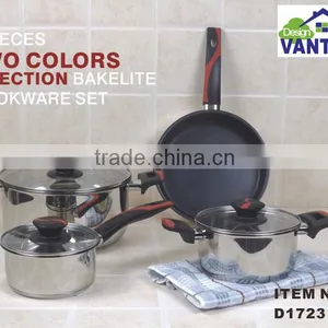 Modern Kitchen Designs 7PCS Stainless Steel Cookware Set With Two Colors Injection Bakelite Handle Non-stick Cookware thumbnail-1