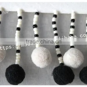 Newest 7cm Width Black/white Handmade Beaded Pom Pom Fringe Wholesales thumbnail-3