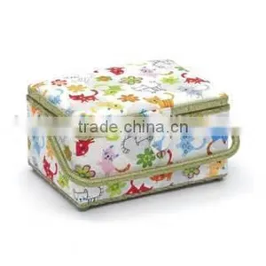 Cat Print Wooden Sewing Kit Basket w/ Accessories thumbnail-1