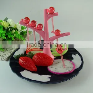 Bulk Stock Cheap Black Glazed Round Porcelain Fruit Plate With Plastic Stick Wholesale thumbnail-2