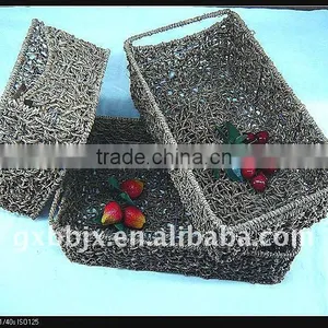 Rectangle Seagrass Weaving Iron Frame Storage Handmade Basket thumbnail-1