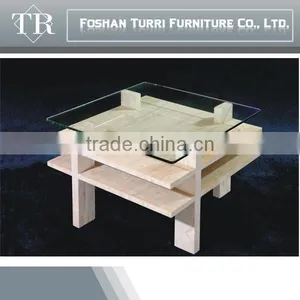 Italian White Travertine Stone Base Glass End Table thumbnail-1