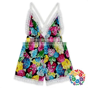 Summer New Boutique Outfits Baby V-neck Playsuit Romper Backless Floral Fabric Jersey Jumpsuit Kid thumbnail-1