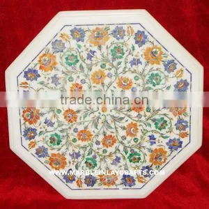 Pietra Dura Marble Inlay White Table Tops thumbnail-1