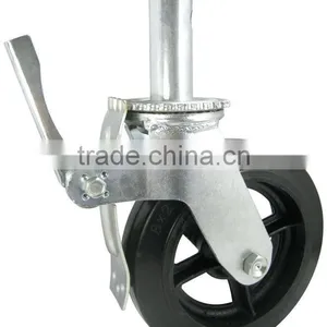 6" or 8" x 2" Black Rubber Mold-on Steel Wheel & Brake Rubber Scaffolding Casters thumbnail-1