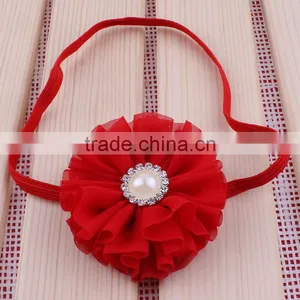 Chiffon Flower Headband With Pearl Center for Kids Hair Accessories thumbnail-3