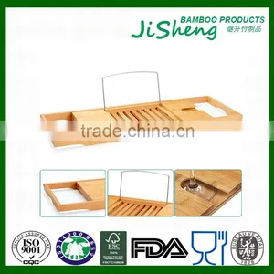 100% Bamboo Bathtub Caddy With Extendable Sides, Cellphone Tray & Integrated Wine Glass Holder thumbnail-6