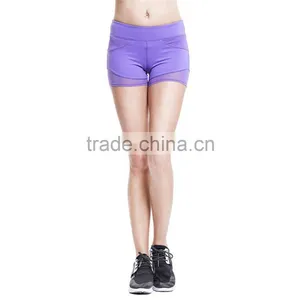 Pure Color Mesh-Paneled Women Sexy Workout Shorts, Yoga Short Pants thumbnail-1
