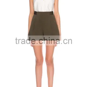 High Waist Women Army Green Wide Legging Shorts With Two Pocket thumbnail-2