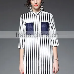 Outdoor Custom Cheap Lady Striped Breathable Linen Shirt Nice Design thumbnail-2