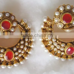 Pinl Dangler Gold Tone Dangler POLKI EARRINGS thumbnail-1