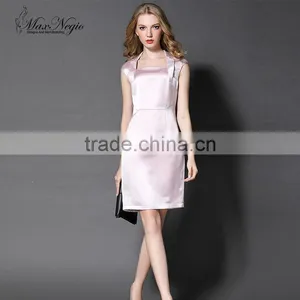 Maxnegio Notch Lapel Pink Color Cap Sleeve Office Dress thumbnail-1