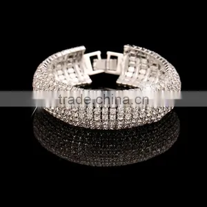 Luxury Zircon WeddingJewelry for Bride Full Cupchain Crystals Cuff Bracelet Hign End Bride Bracelet Jewelry thumbnail-1