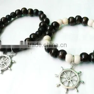 Fashion Wood Beads Bracelet, Fashion Rudder Charm Bracelet, Fashion Friendly Jewelry thumbnail-1