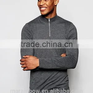 High Quality Mens 1/4 Zipper Long Sleeve T-Shirt Grey Plain Muscle Fit Gym T Shirt Sports Wear OEM thumbnail-1