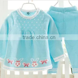 Latest Light Blue Pink Stylish Baby Girls Cotton Knitted Sweaters thumbnail-3